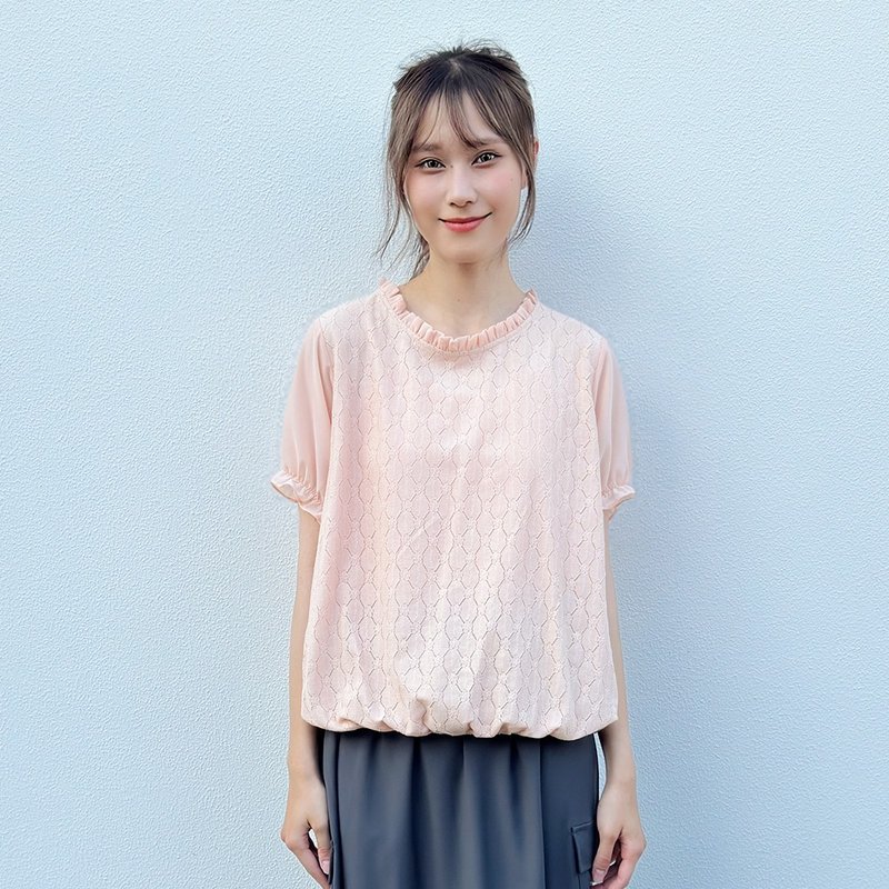 Hana Mokuba 小花波浪荷叶边气质收口上衣 - 女装上衣 - 其他材质 