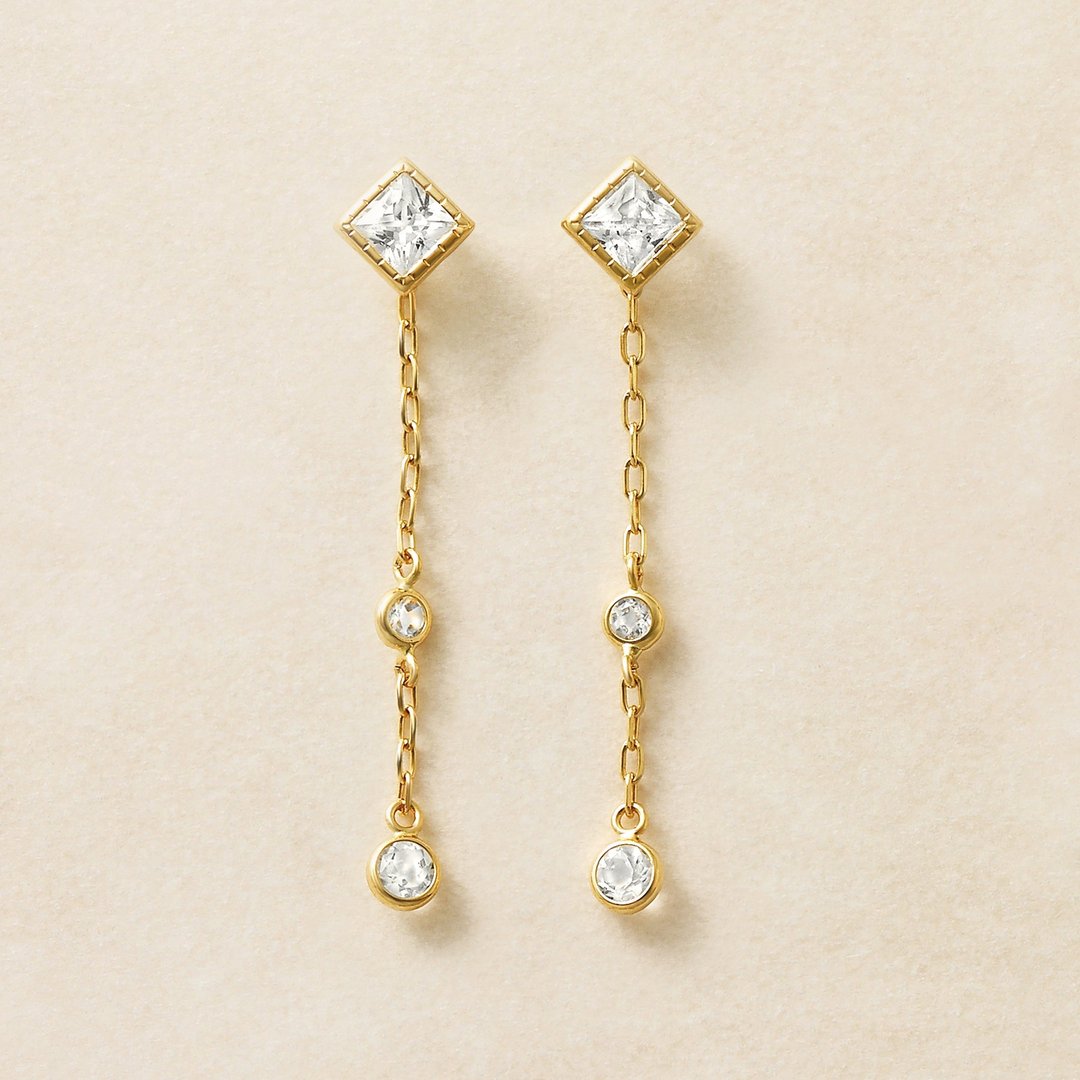 【Second Earrings】 18K 黄金方晶锆石方形切割耳环 - 耳环/耳夹 - 贵金属 