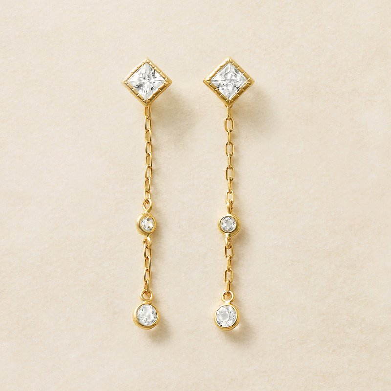 【Second Earrings】 18K 黄金方晶锆石方形切割耳环 - 耳环/耳夹 - 贵金属 