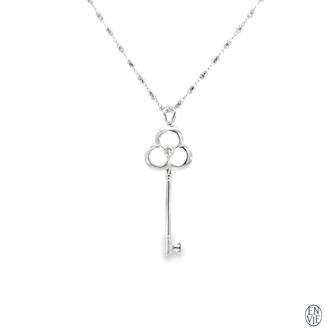 顶级18K白金 天然钻石造型坠链 18K WG Diamond Necklace - 项链 - 贵金属 