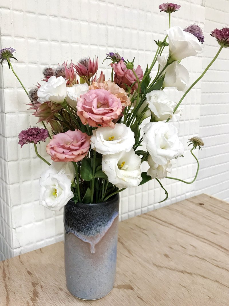 海夜雪景宽口花器/陶瓷/雾黑蓝/手拉胚 - 花瓶/陶器 - 陶 蓝色