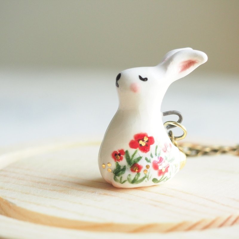 花花小白兔白瓷项链 - 项链 - 瓷 白色