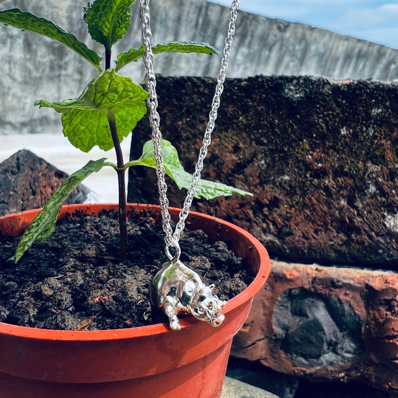 气球动物系列 犀牛 纯银动物造型项链 Animal sliver Necklace - 项链 - 纯银 银色