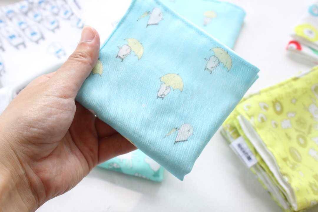 spicanoniwa handkerchief / muu-chan rainy day / gauze type - 手帕/方巾 - 棉 蓝色