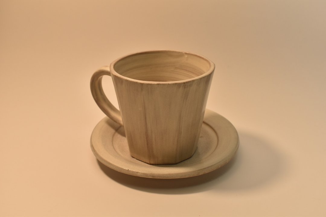八边手刷白咖啡杯组 - 咖啡杯/马克杯 - 陶 白色