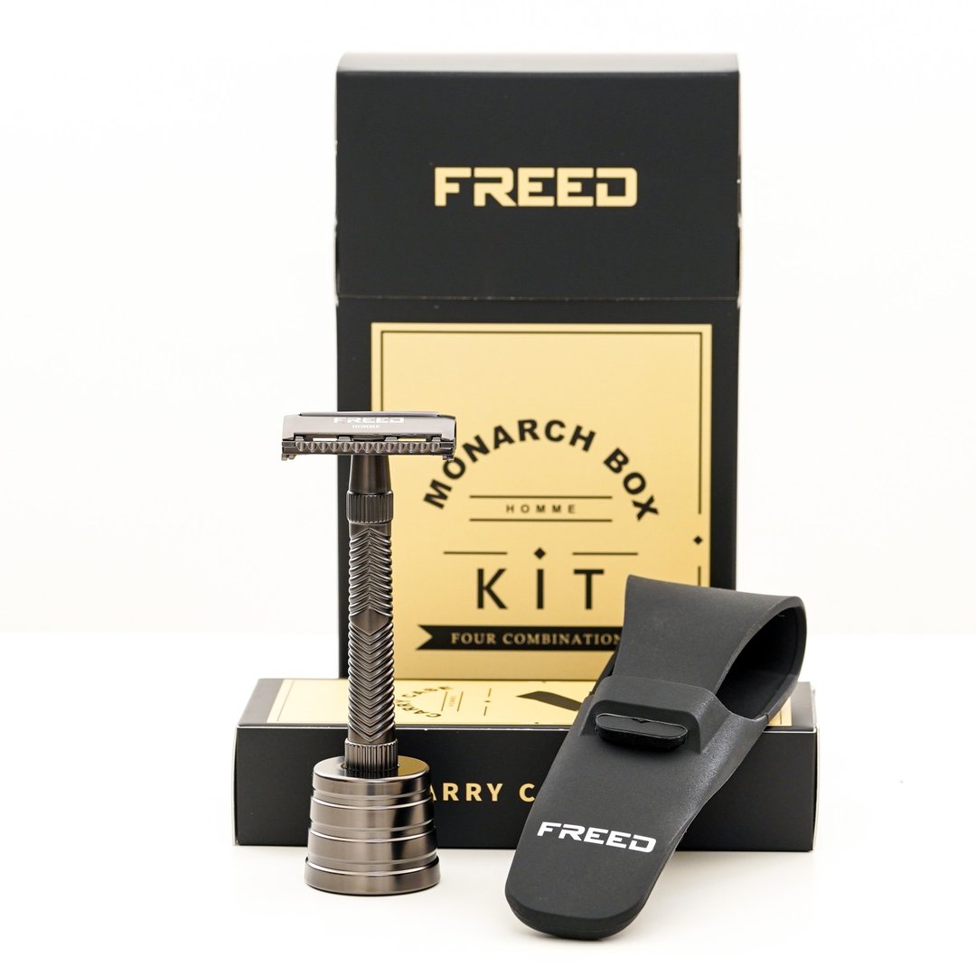 【FREED】尊爵四件组旋转开放式双刃安全刮胡刀礼盒 -曜岩黑 现货 - 男性清洁护肤品 - 其他金属 黑色