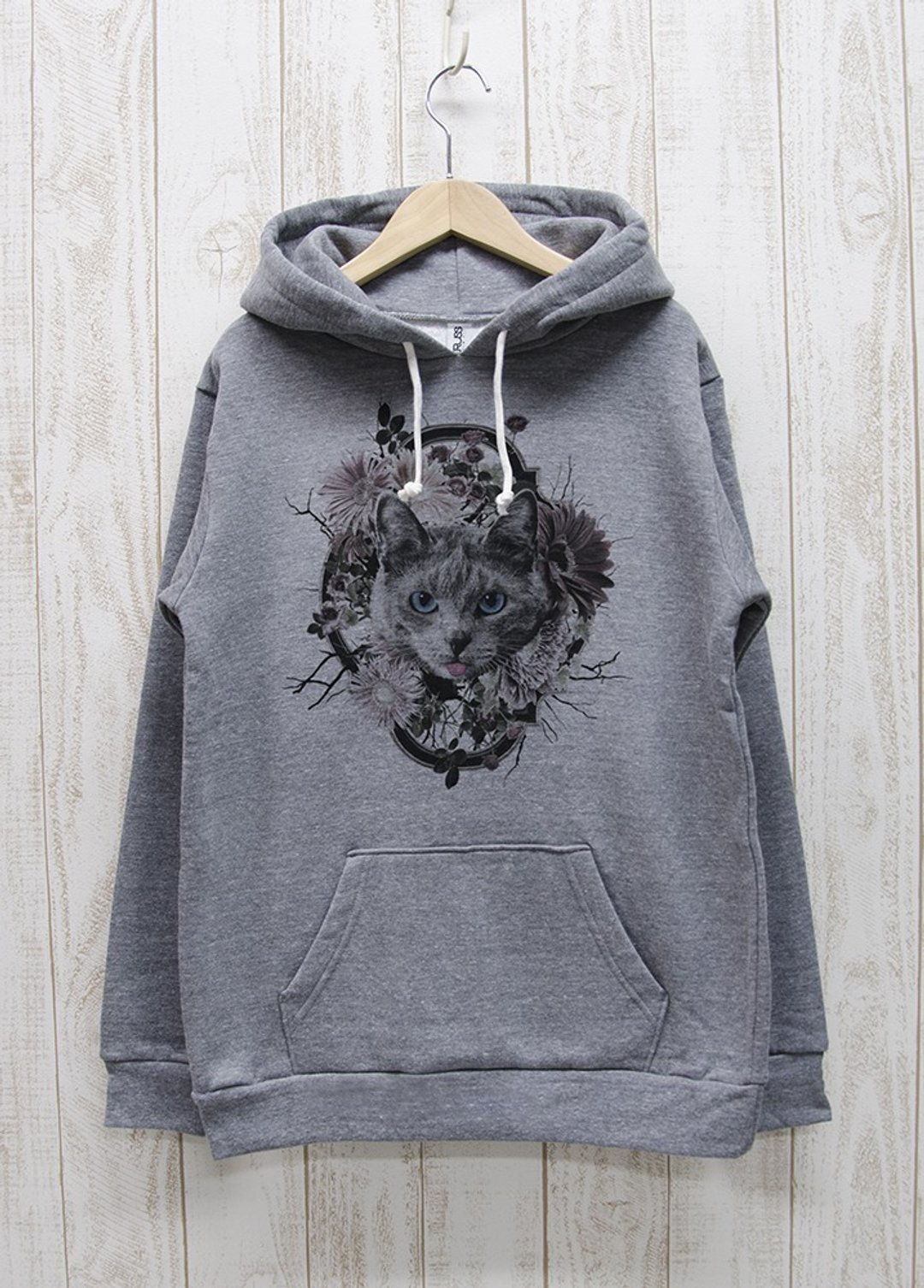 ronronCAT Parker Flower Frame Heather Gray / R021-P-GR - 中性连帽卫衣/T 恤 - 棉 灰色