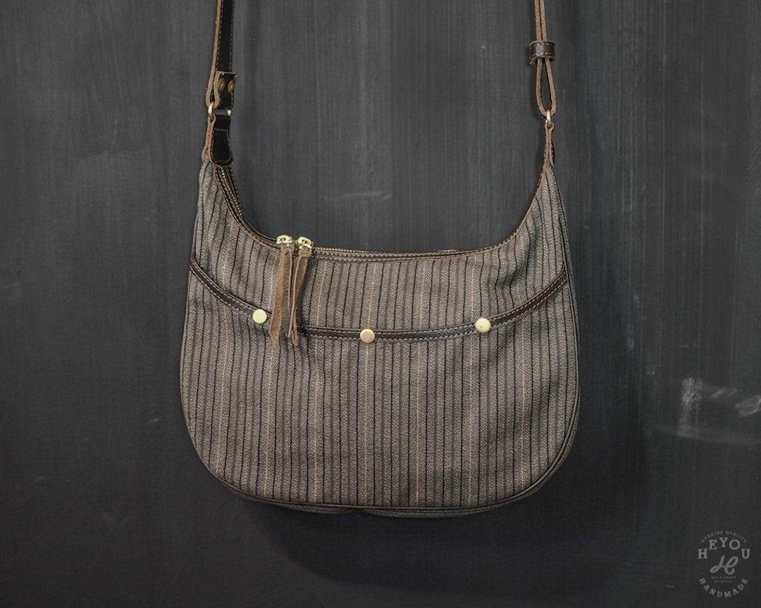 Easy Hobo Bag 随身包 - 复古直纹棕 - 侧背包/斜挎包 - 棉 咖啡色