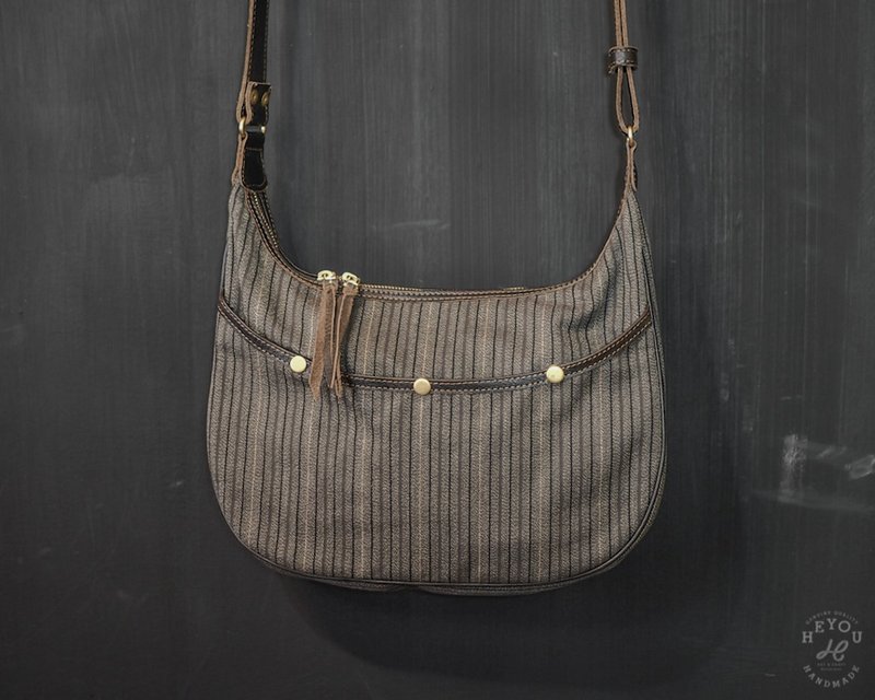 Easy Hobo Bag 随身包 - 复古直纹棕 - 侧背包/斜挎包 - 棉 咖啡色