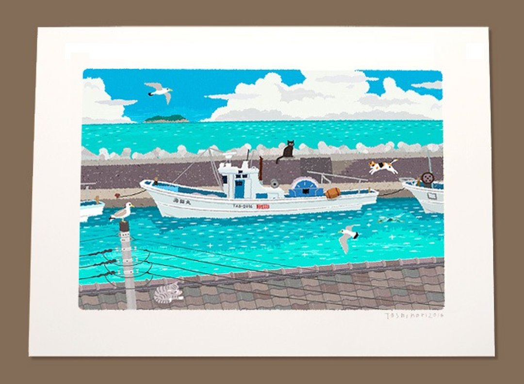 A3 illustration sheet Summer embankment - 海报/装饰画/版画 - 纸 蓝色