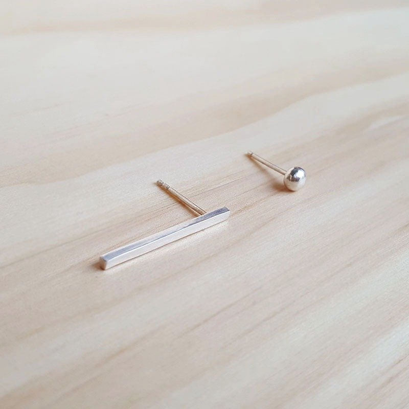 几何系列 点线银耳环-耳针 - 耳环/耳夹 - 其他金属 银色