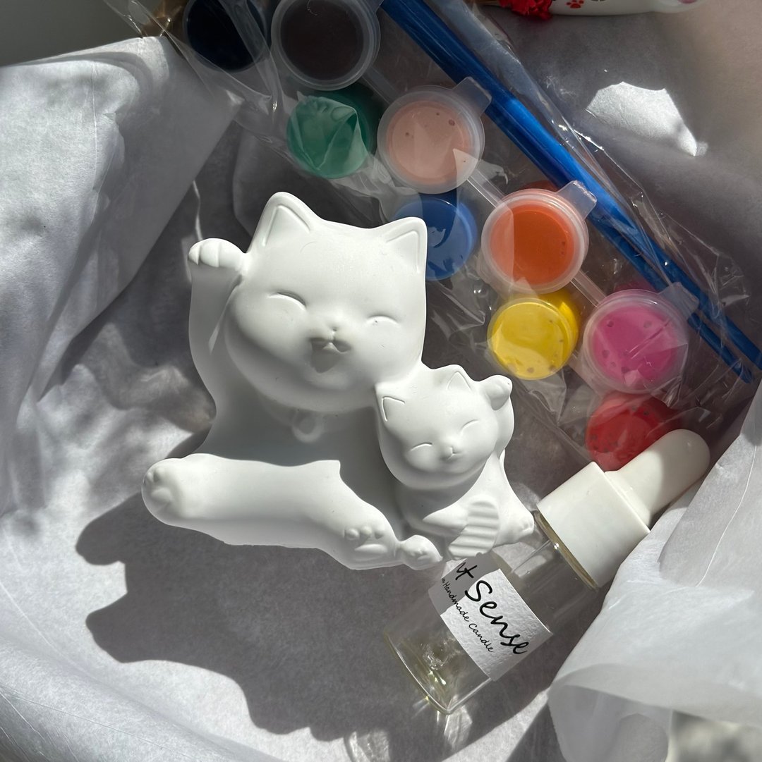 【DIY材料包】 手绘亲子招财猫扩香石 - 蜡烛/香氛/手工皂 - 精油 