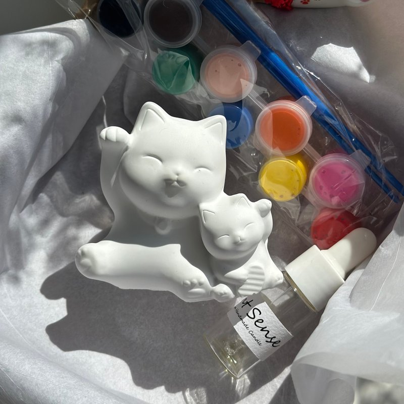 【DIY材料包】 手绘亲子招财猫扩香石 - 蜡烛/香氛/手工皂 - 精油 