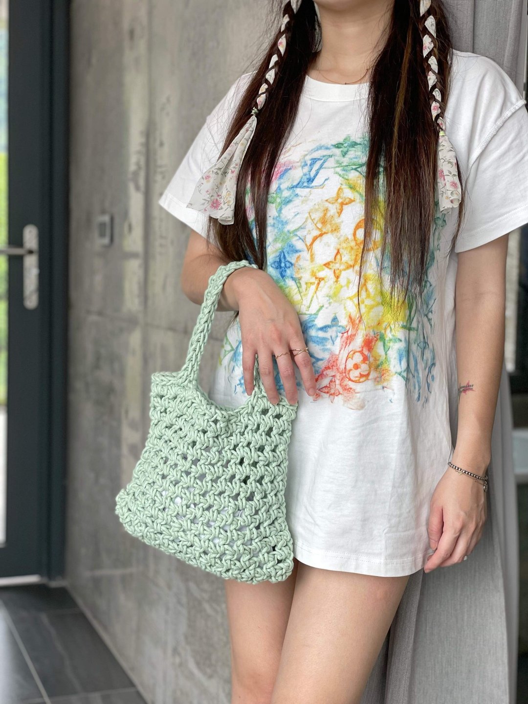 Diy  INS手提镂空包【Crochet bag kit 】材料包 - 编织/刺绣/羊毛毡/裁缝 - 棉 