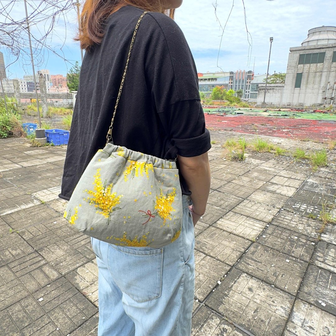 【 纯手作】 含羞草弹片口金包 手提包 斜背包 侧背包 日本布 - 侧背包/斜挎包 - 棉 蓝色