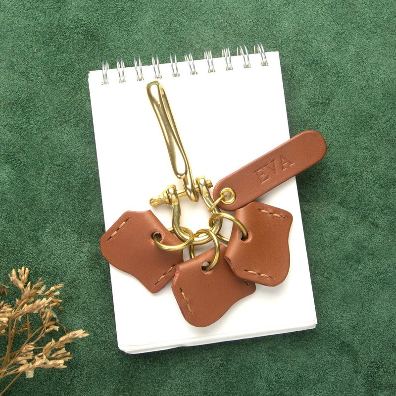 实心黄铜钥匙挂钩。  带钥匙套的鱼钩。  男士钥匙扣环形皮带钥匙 - 钥匙链/钥匙包 - 真皮 咖啡色