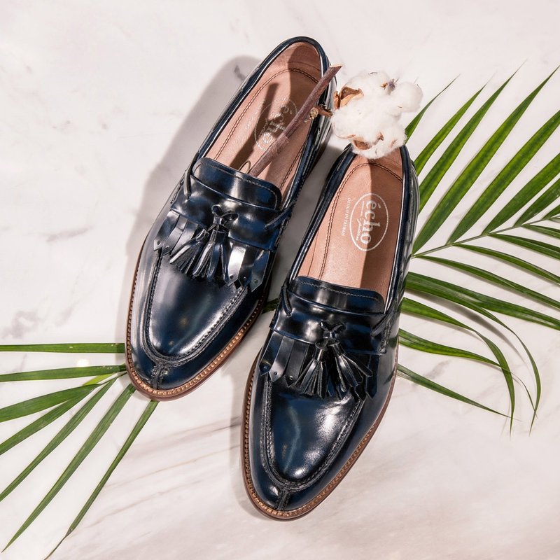 e cho 英伦·典雅擦色流苏乐福鞋 Ec39蓝 - 女款牛津鞋/乐福鞋 - 真皮 蓝色