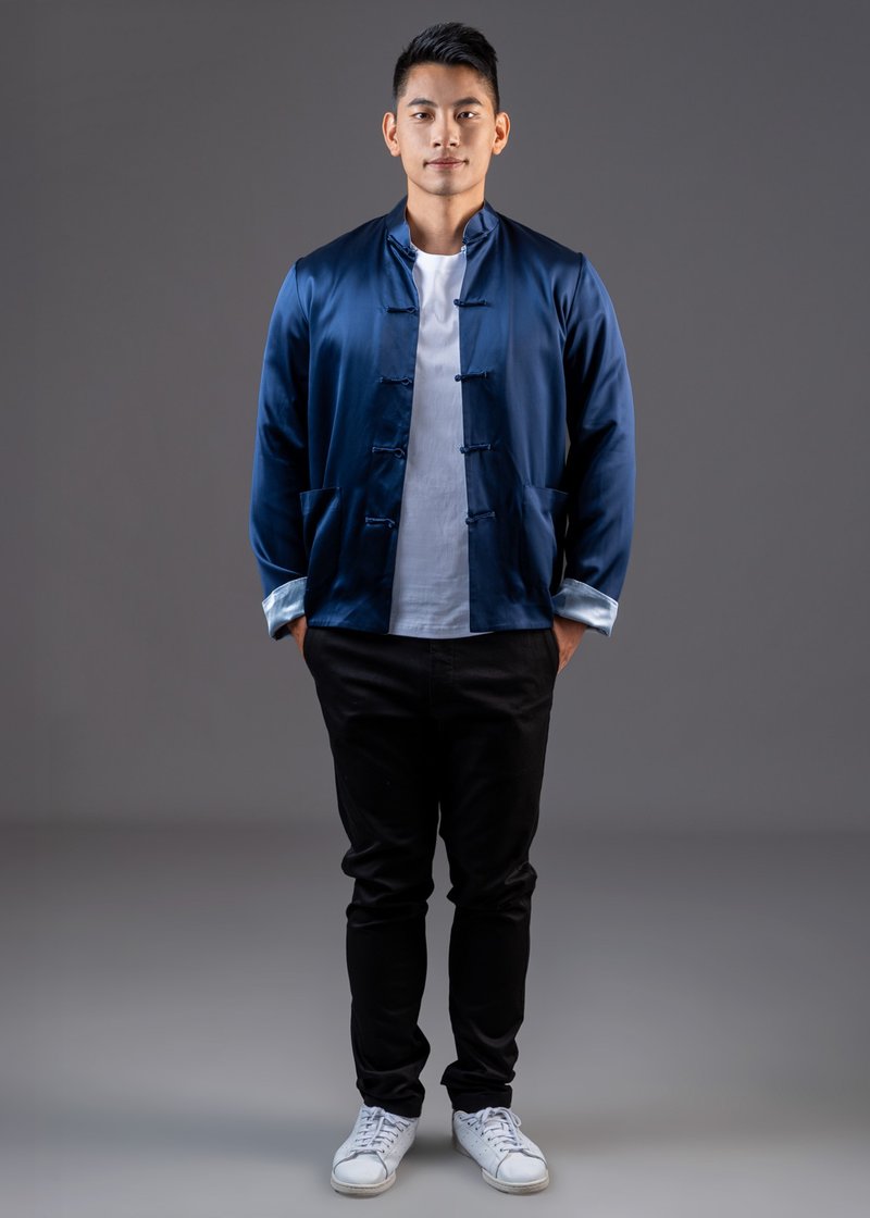 男士唐装双面外套 (海军蓝色/ 浅蓝色)|香港设计|休闲 - 旗袍 - 其他材质 蓝色