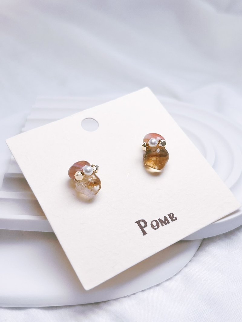 手作饰品 | 撞色水晶耳环 • 黄橘 |  黄水晶 彩玛瑙 \ 招财 - 耳环/耳夹 - 其他材质 橘色
