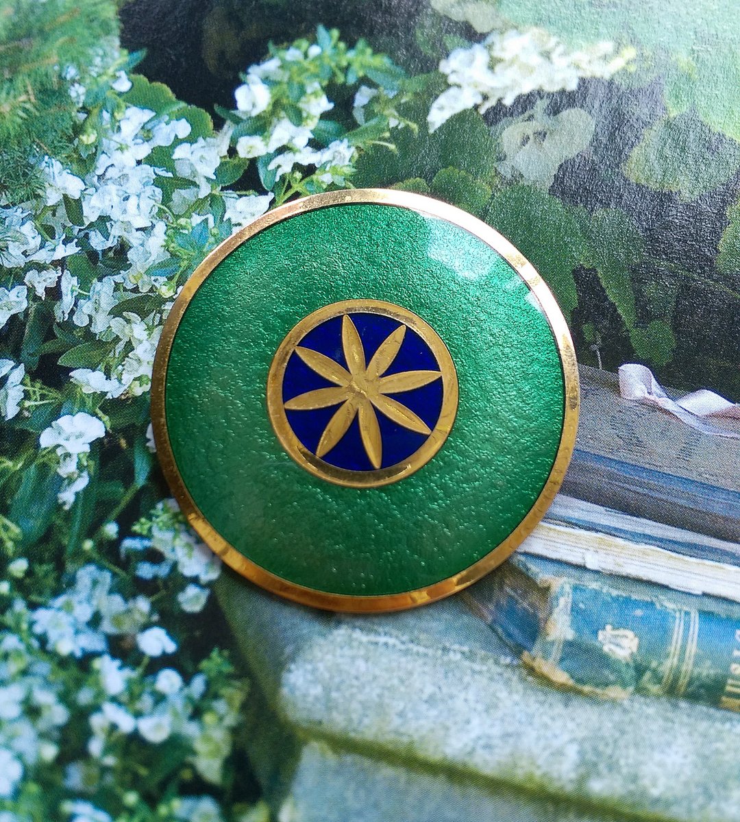 【西洋古董饰品】 加拿大制 GUILLOCHE 珐琅 别针 胸针 - 徽章/别针 - 其他金属 金色