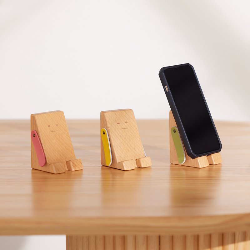 【桌上收纳】 阿呆 手机座 名片座 原木手机架 支架 生日礼物 - 手机座/防尘塞 - 木头 多色