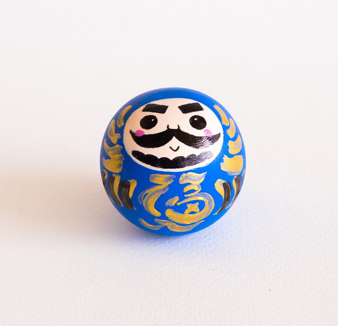 Blue Daruma means Success at work and school. Roly poly doll. Unique gift in Japanese style. - 玩偶/公仔 - 木头 蓝色