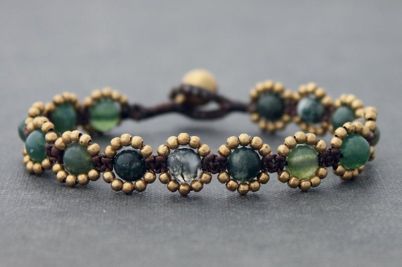  黄铜串珠石手链花式碧玉石棉编织花边手链 - 手链/手环 - 铜/黄铜 卡其色