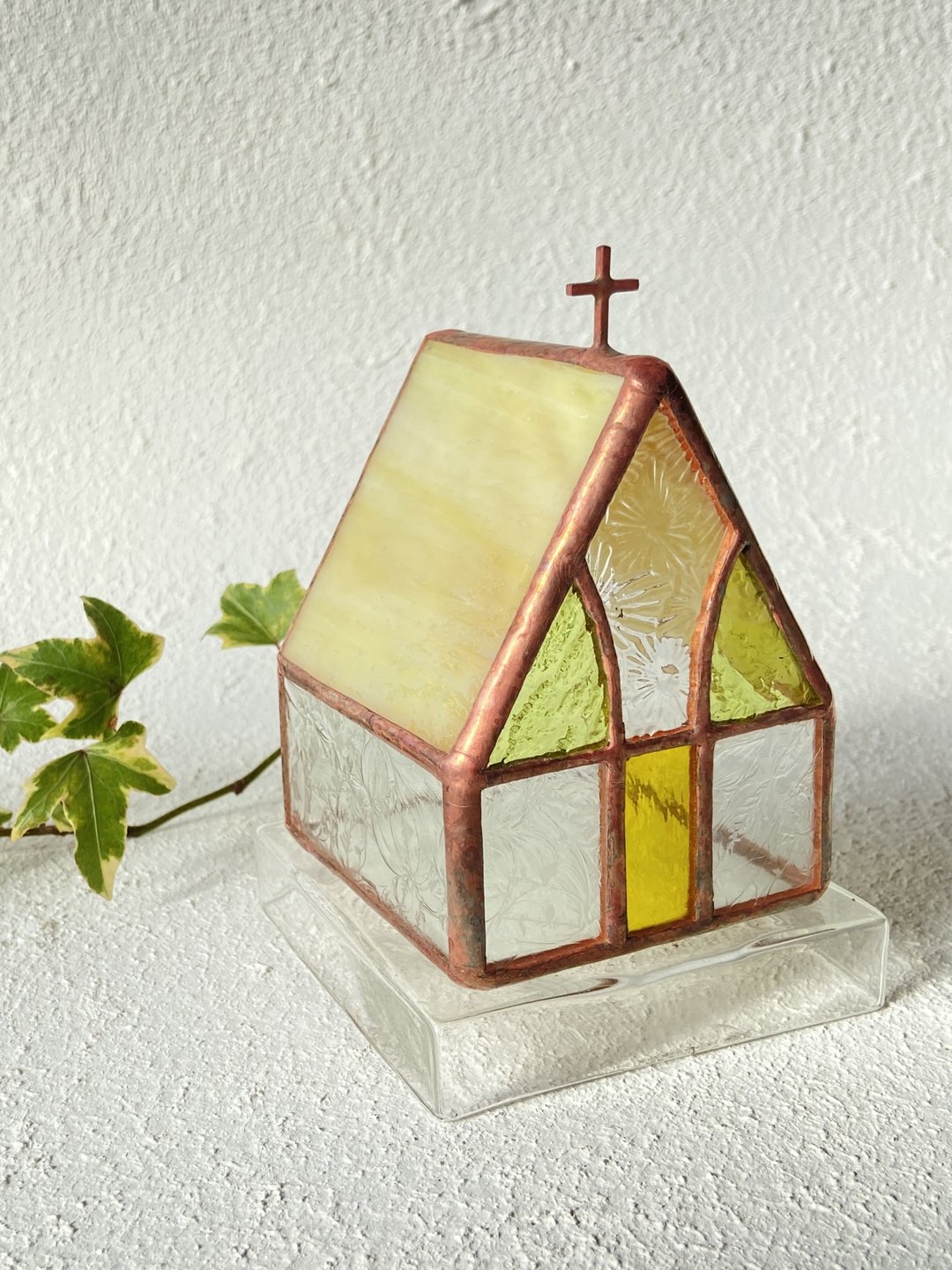 [Medium church] Soft mimosa church LED candle holder stained glass - 灯具/灯饰 - 琉璃 黄色