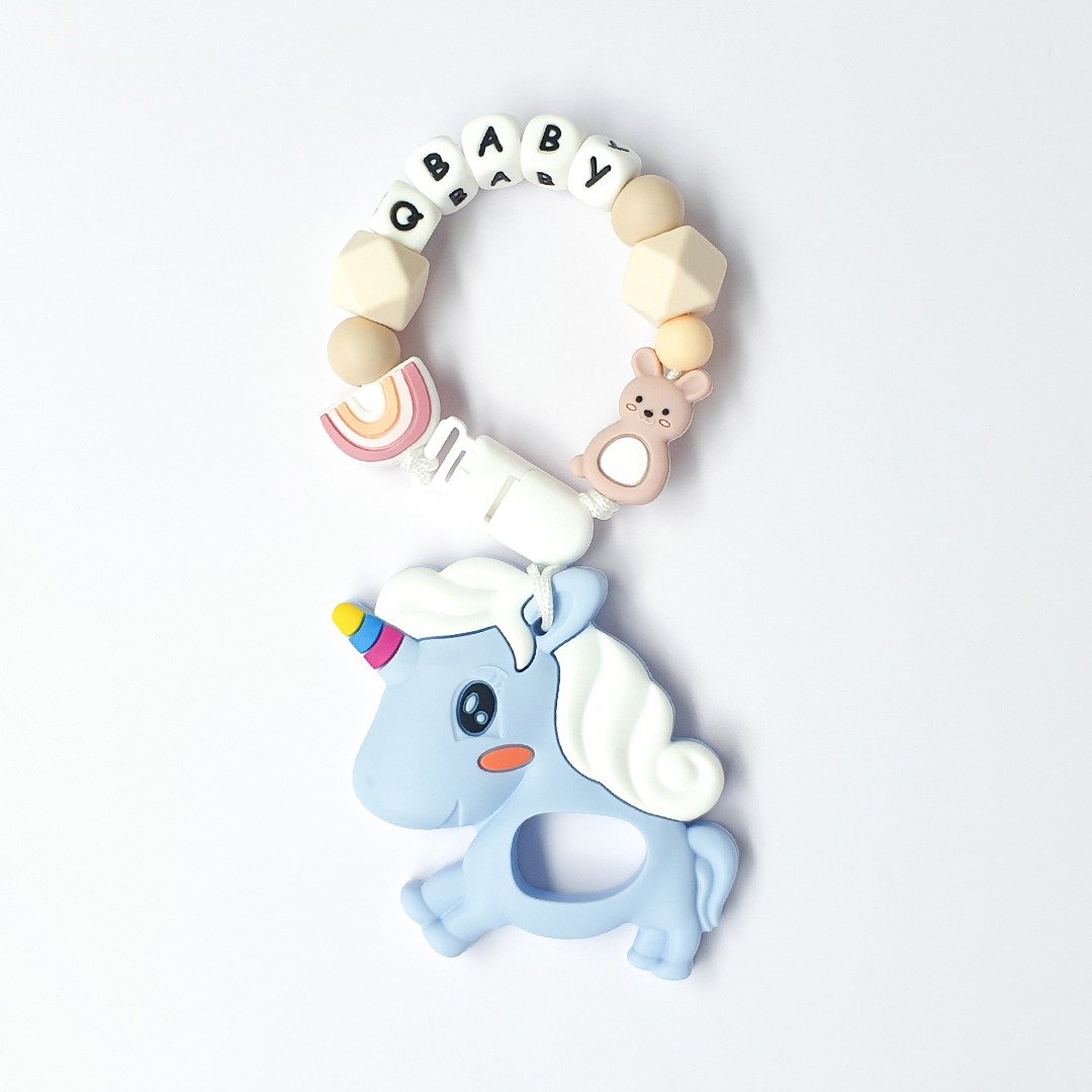 定制化 QBABY 兔子 彩虹 蓝色独角兽固齿器 - 玩具/玩偶 - 其他材质 卡其色