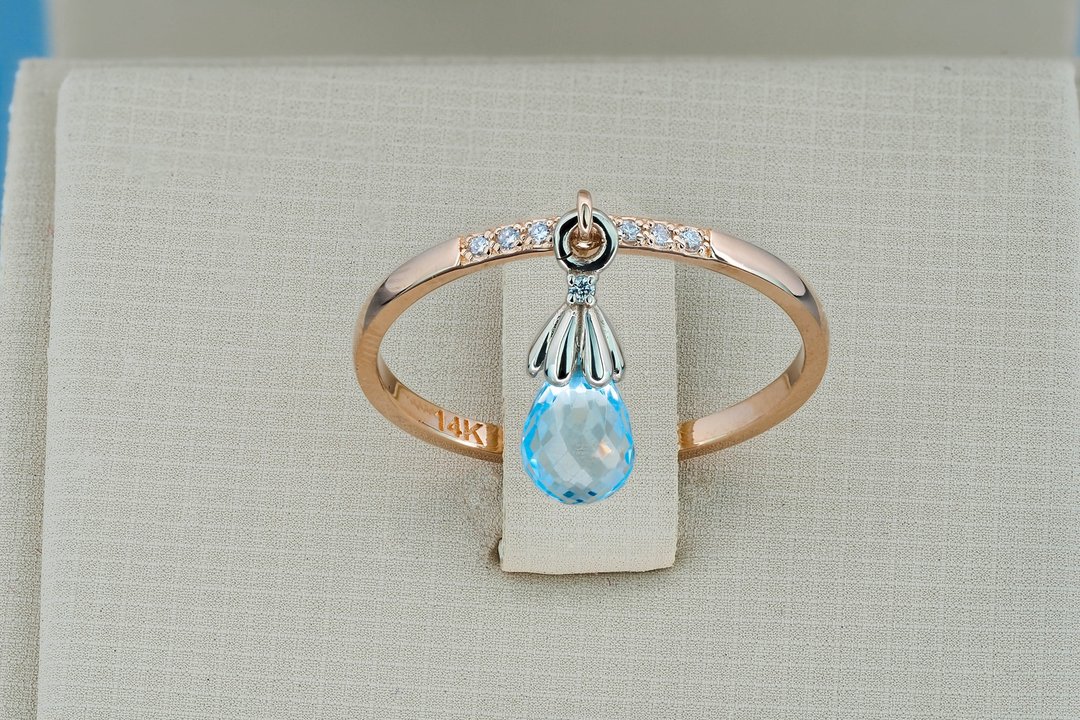 14k gold ring with topaz  briolettes and diamonds. - 戒指 - 贵金属 金色
