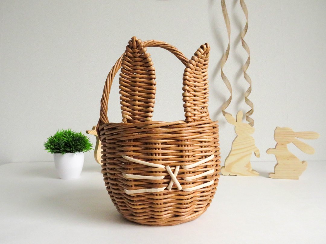 Rabbit Basket, Kids easter basket, Egg Hunt Basket, Bunny Basket for Easter - 玩具/玩偶 - 环保材料 咖啡色