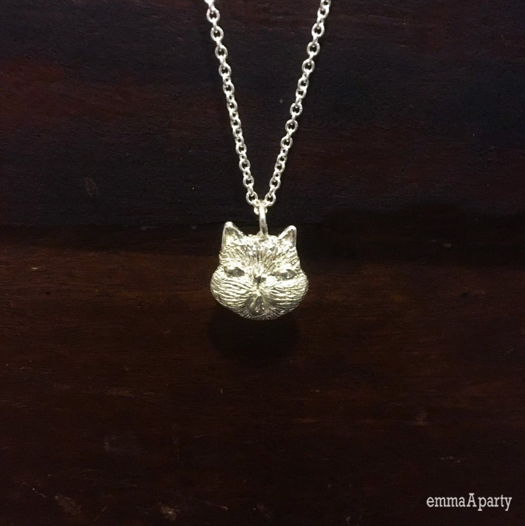 emmaAparty手工纯银项链 ''鬼脸猫咪'' - 项链 - 纯银 透明