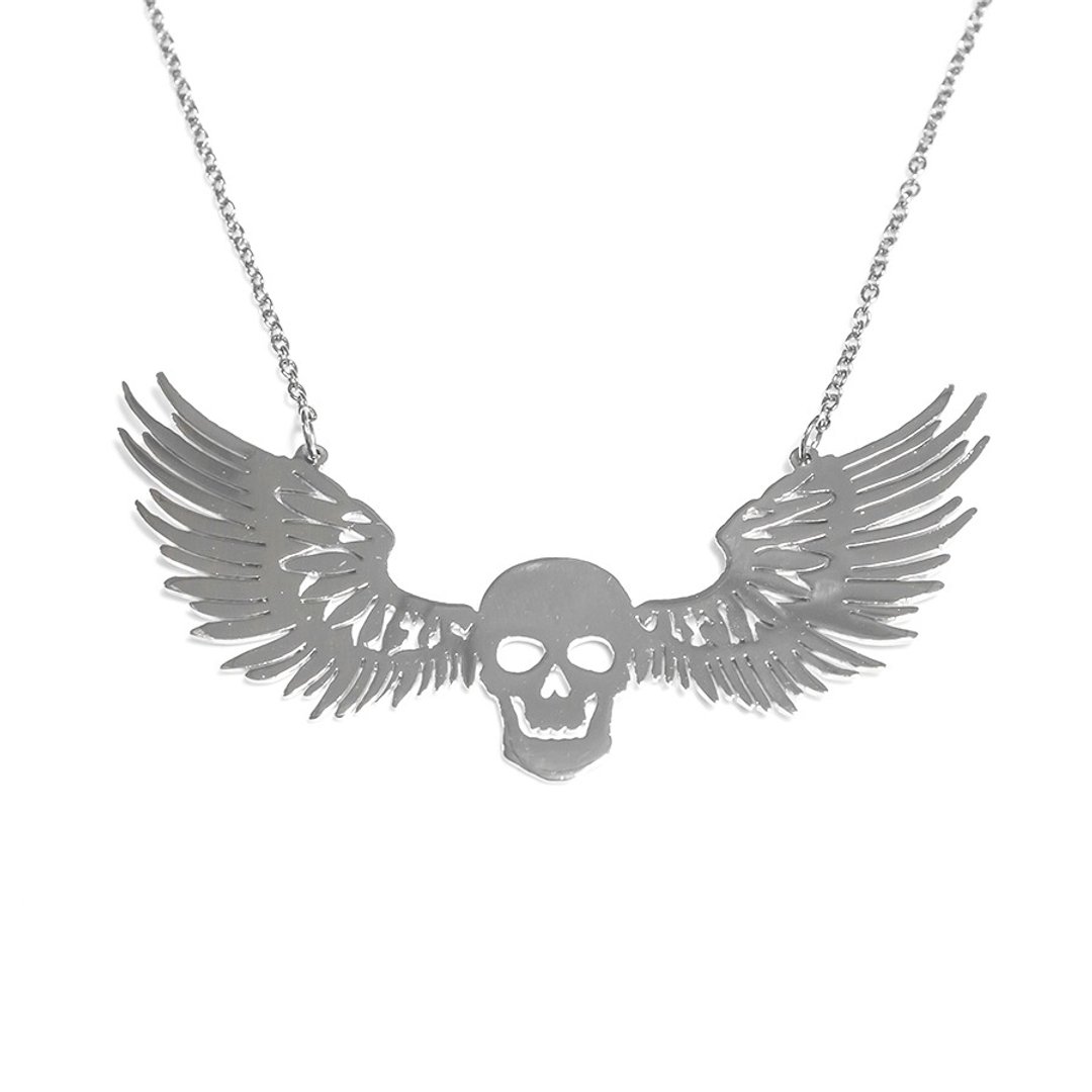 Skull with wing necklace - 项链 - 其他金属 银色