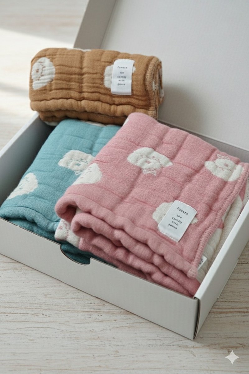 【日本fuwara六重纱手帕】可爱贵宾狗毛巾-三色 - 毛巾浴巾 - 棉．麻 多色