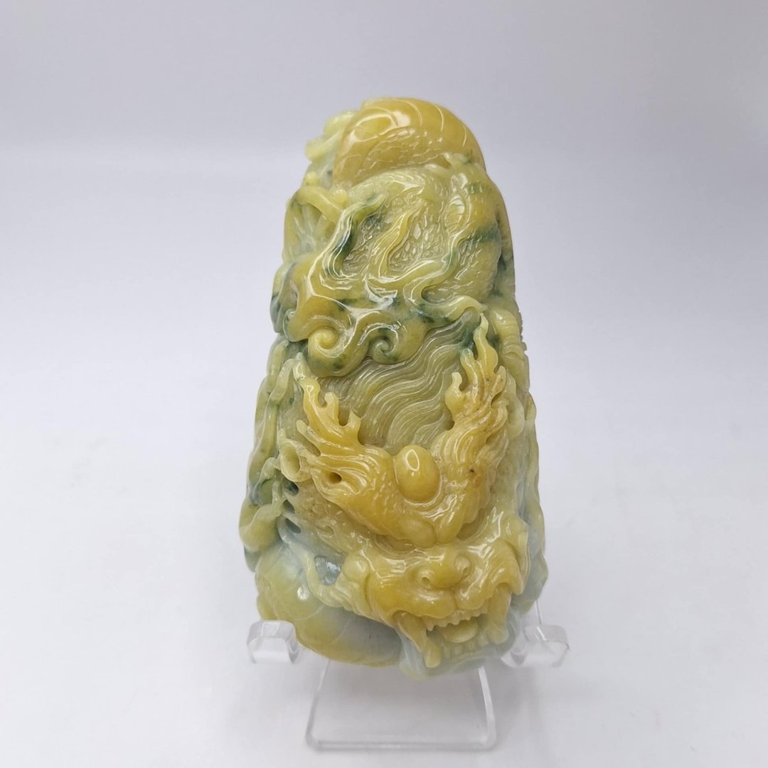 天然黄翡飘花精工霸气龙牌 | 天然缅甸玉A货翡翠 - 项链 - 玉石 