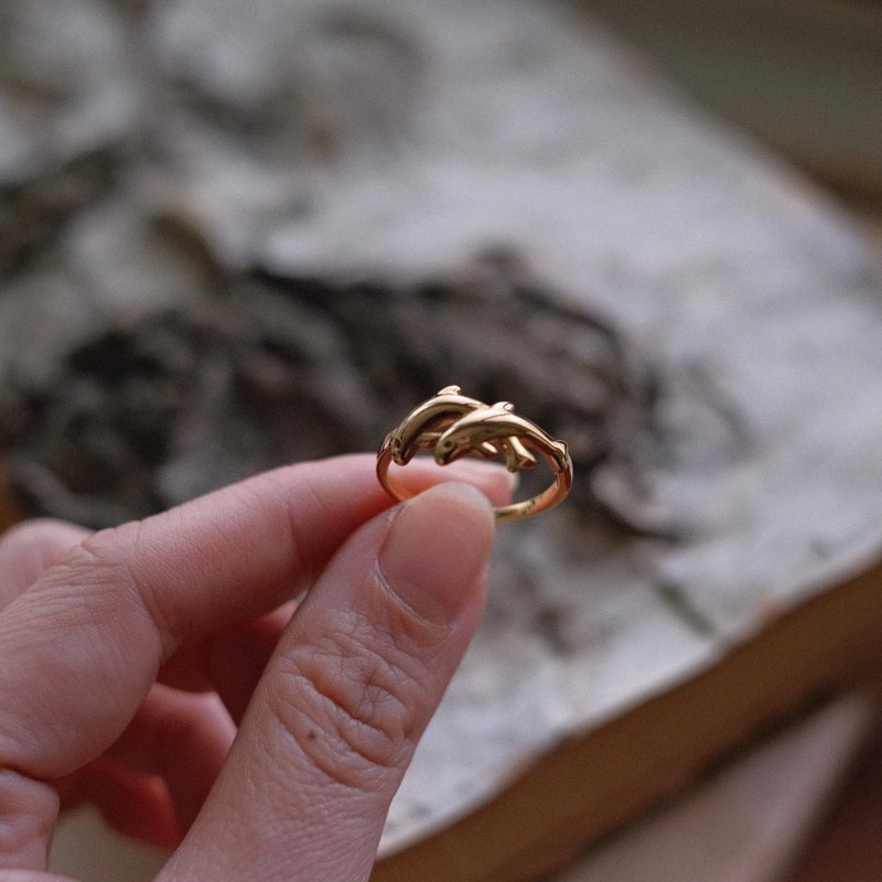 Emerald Gift。拈翠-法国制18K包金戒指-双鱼-绝版 - 戒指 - 玉石 金色