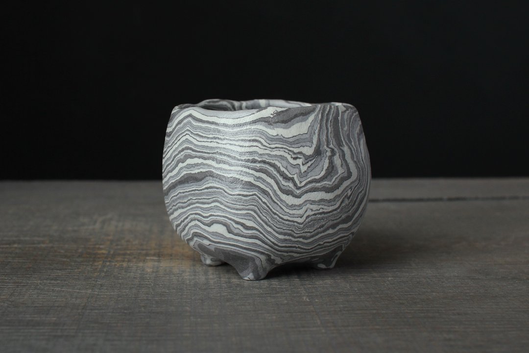 Gray espresso cup,  Nerikomi whiskey glass, Agateware coffee cup - 茶具/茶杯 - 瓷 灰色