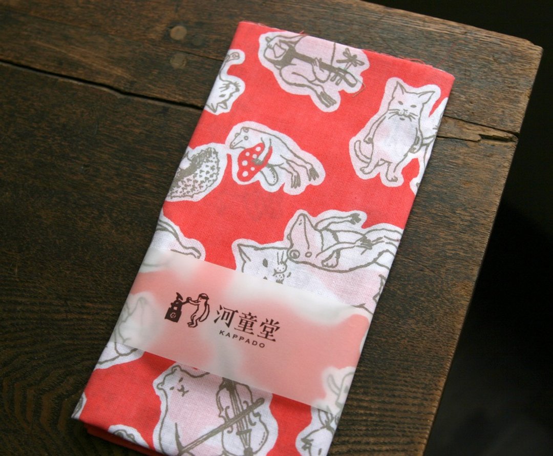 Cats and frogs towel pink - 丝巾 - 棉 粉红色