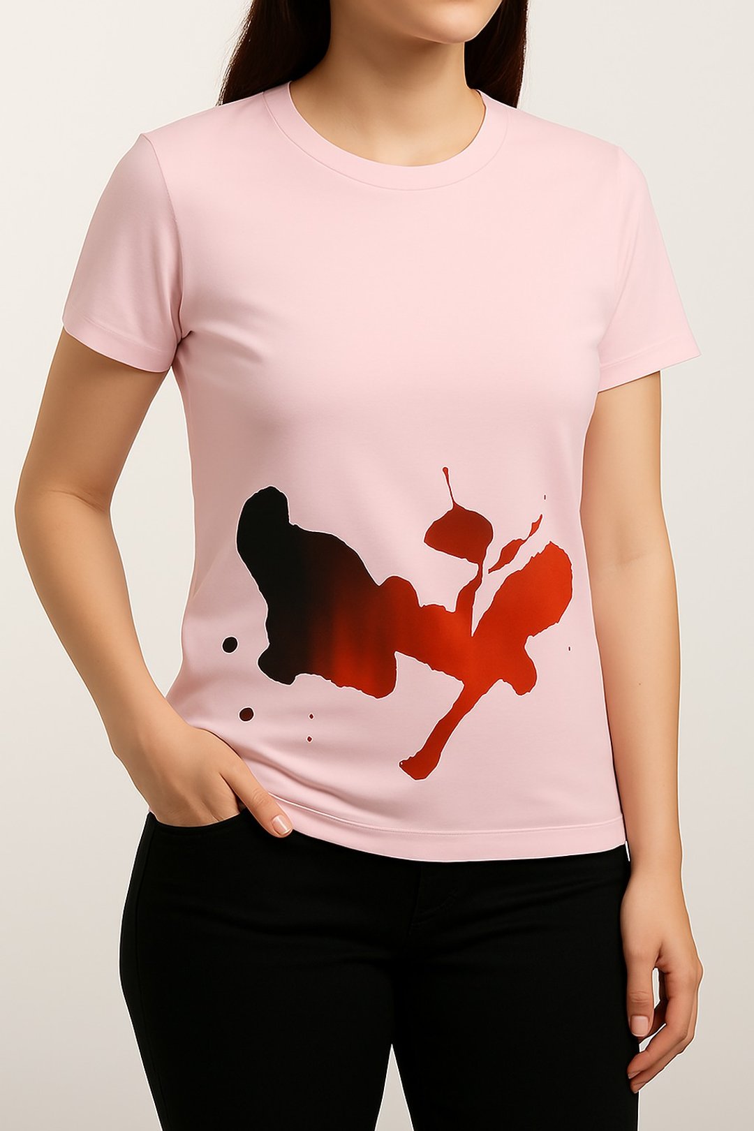 流墨 a0062/手工绢印/女粉红色棉 T/限量 - 女装 T 恤 - 棉 粉红色