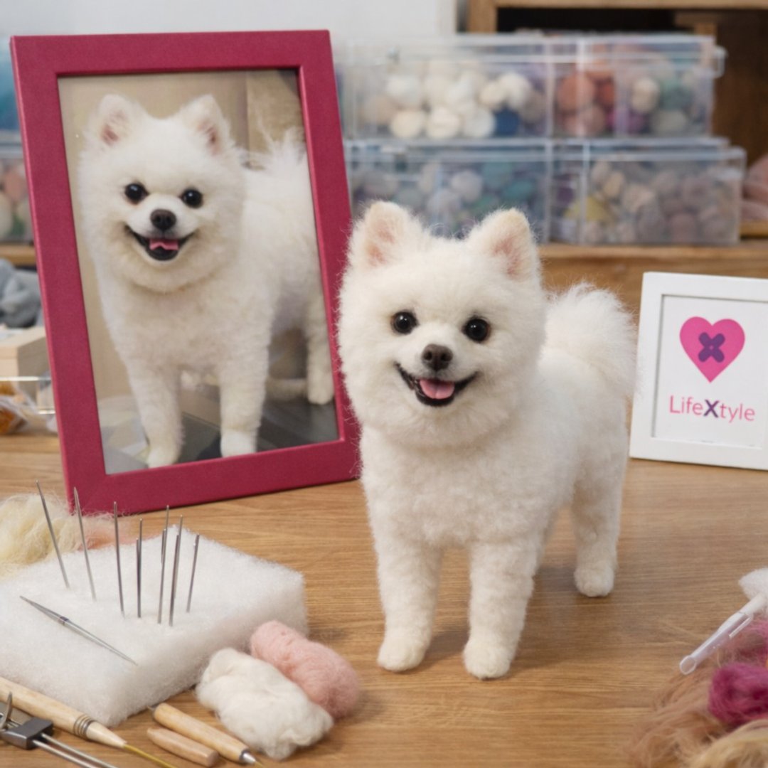 白色博美犬羊毛毡宠物肖像 狗狗离世追思纪念礼物 - 玩具 - 羊毛 多色