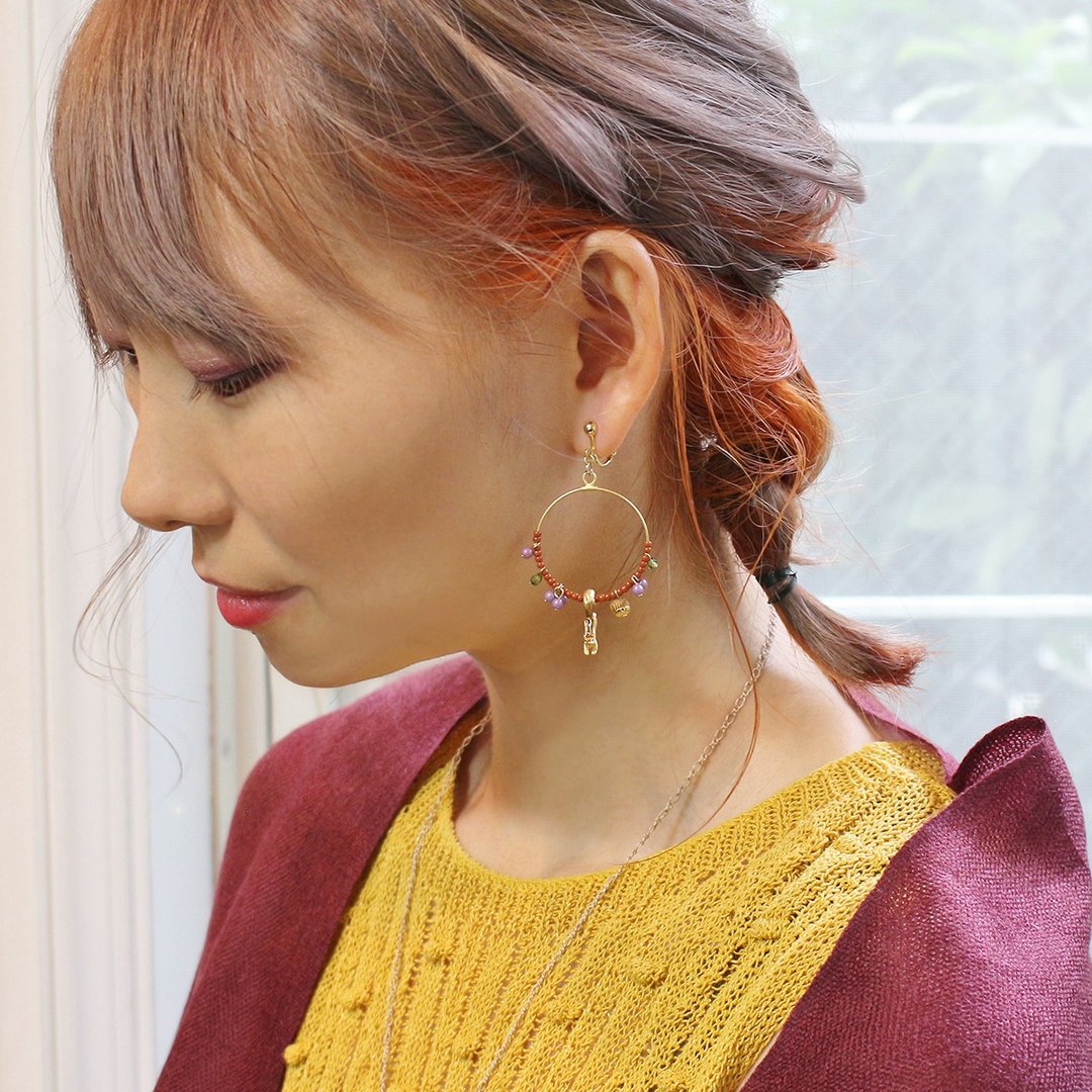 Dancing Tamias Earring EA109 Chipmunk Dance Clip-On - 耳环/耳夹 - 其他金属 红色