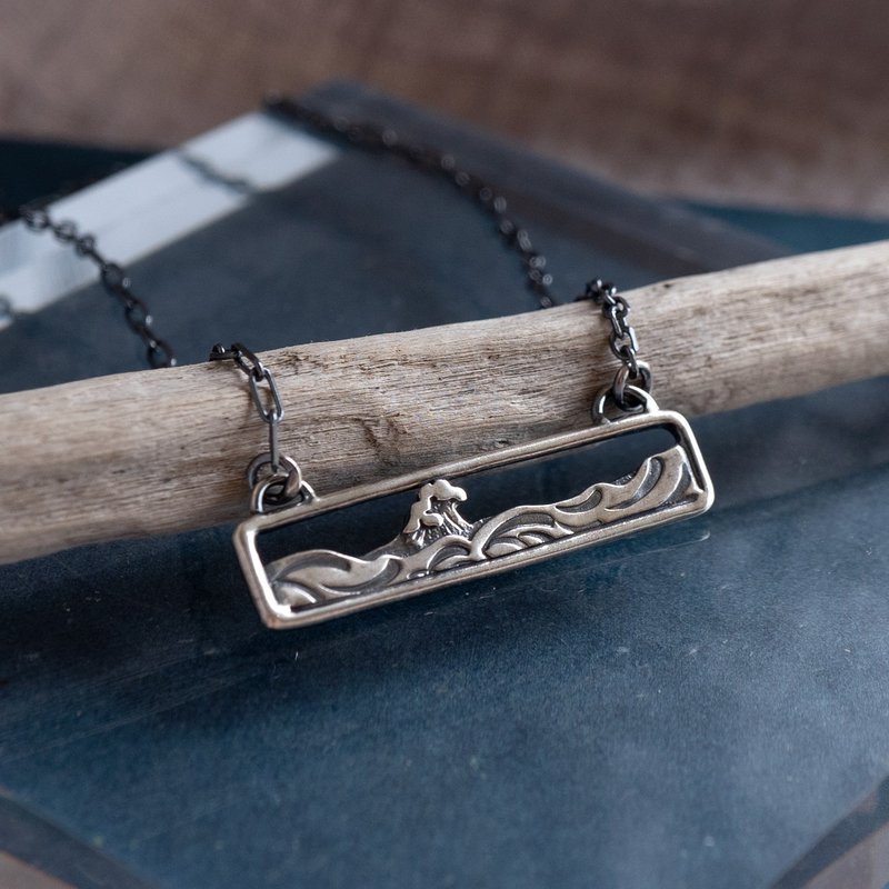 【方形浮世绘海浪】925纯银神奈川冲浪里项链 - 项链 - 纯银 银色