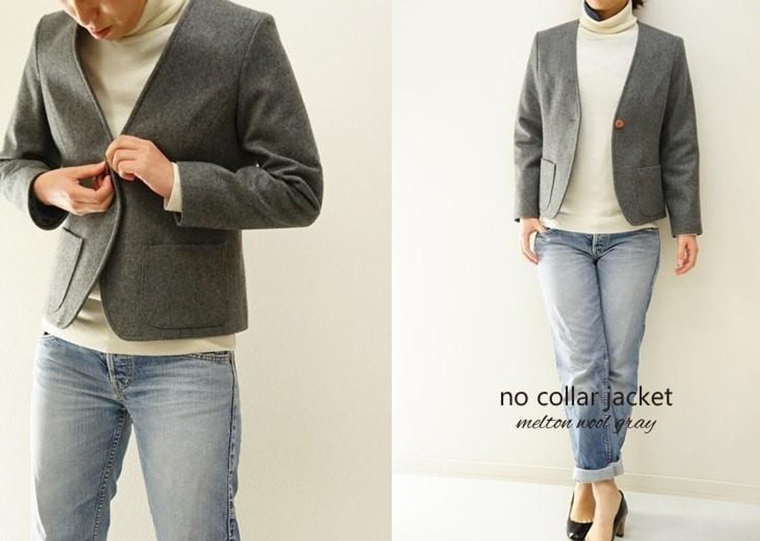 Heavyweight Melton wool (wool) no color jacket backed / gray b19-4 - 女装休闲/机能外套 - 其他材质 