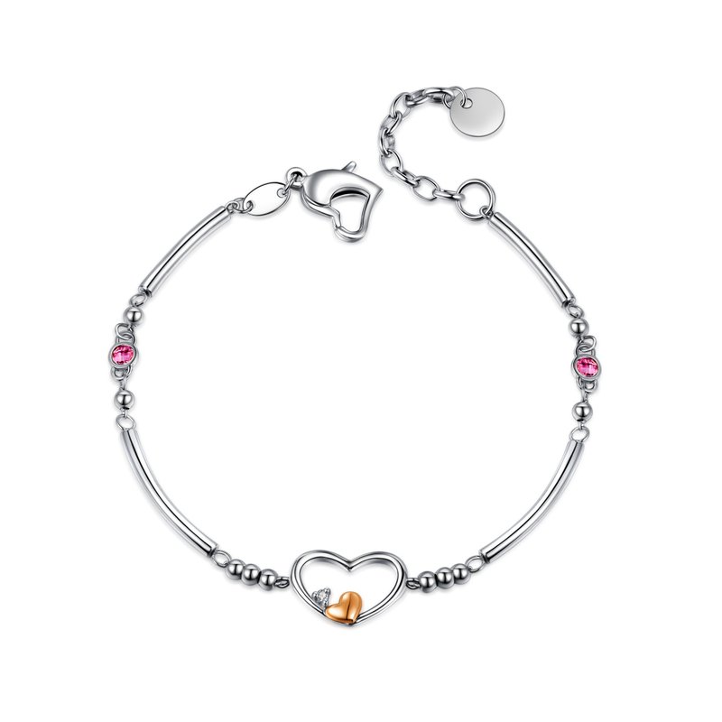 女手链   钻石14K金白钢--心心相连 - 手链/手环 - 钻石 银色