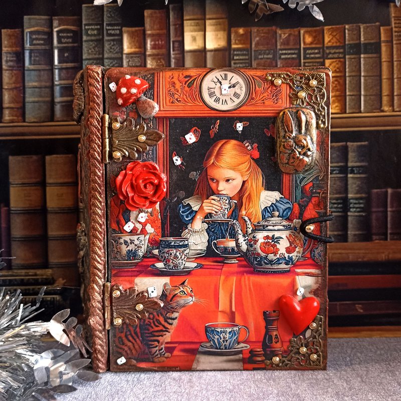 爱丽丝梦游仙境珠宝盒、塔罗牌盒、疯帽客盒、白兔、 - 收纳用品 - 木头 红色