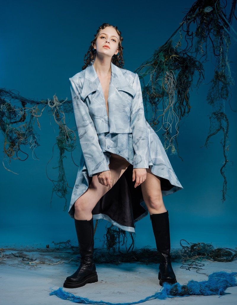 长版西装外套/燕尾服/环保材质/海洋印花/23AW-INF - 女装休闲/机能外套 - 聚酯纤维 多色