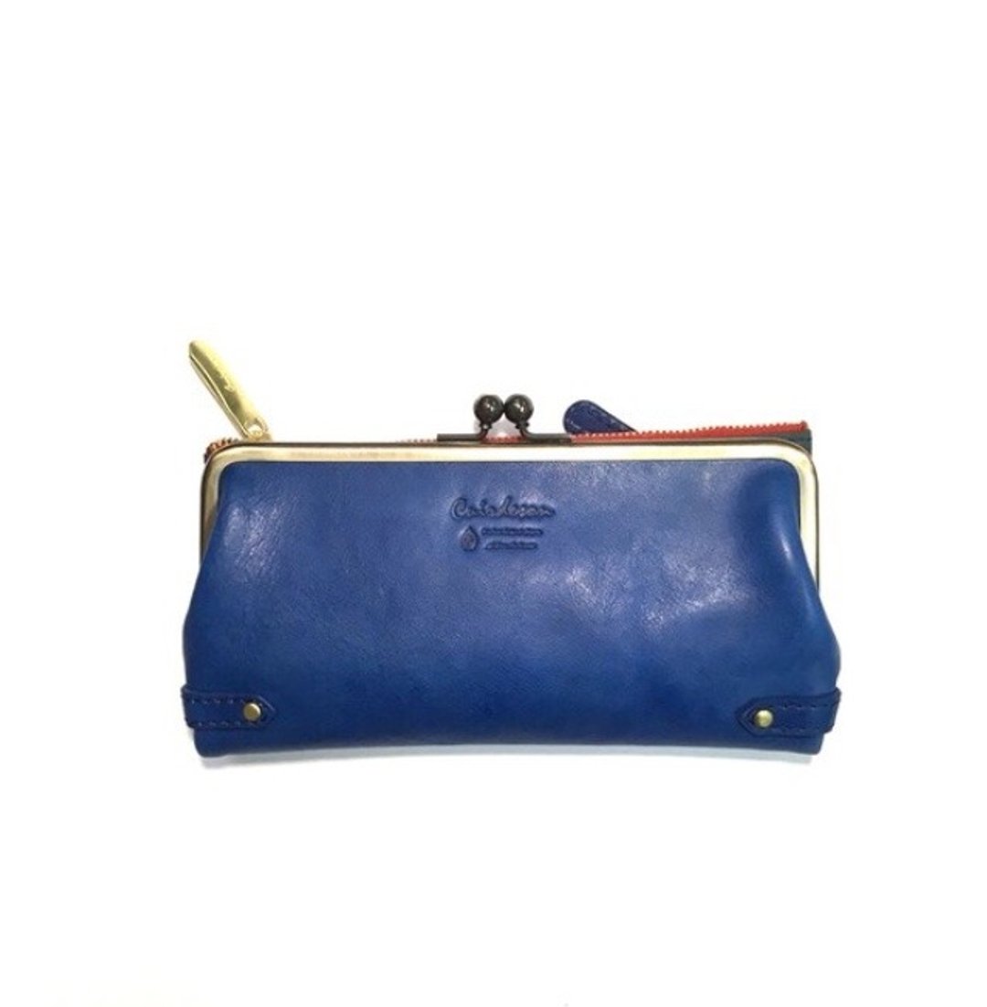 Long wallet slim long leather leather unisex Italian leather - 皮夹/钱包 - 真皮 蓝色