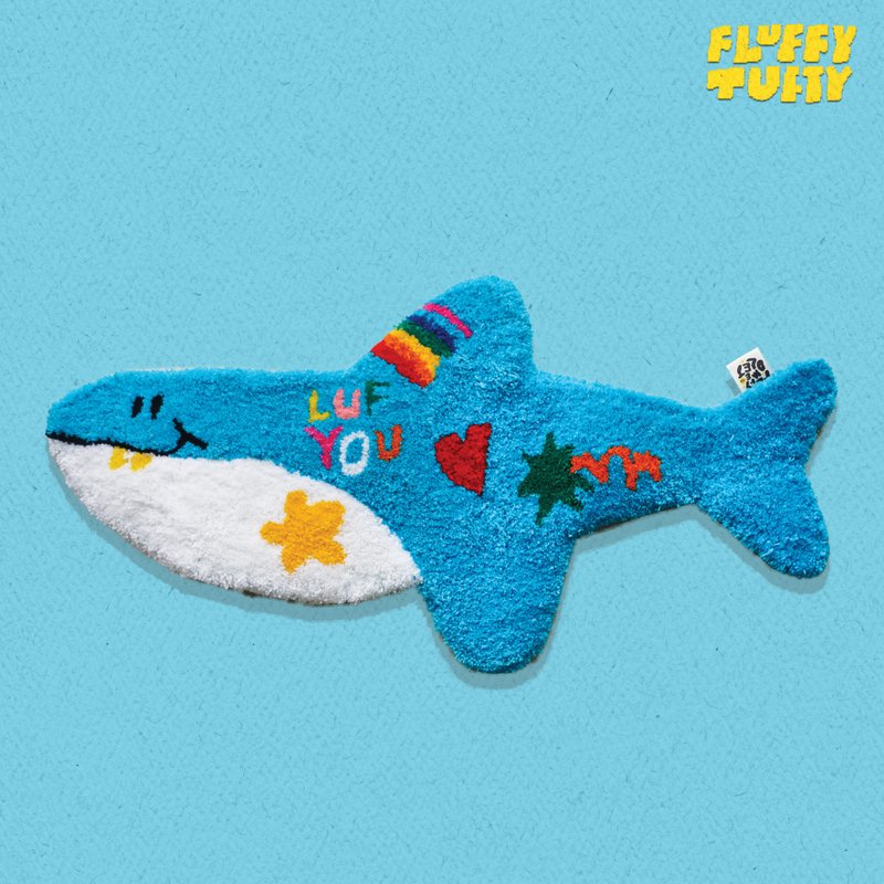 MADE TO ORDER - LUFF YOU SHARK FLUFFY TUFTY RUG - 地垫/地毯 - 其他材质 蓝色