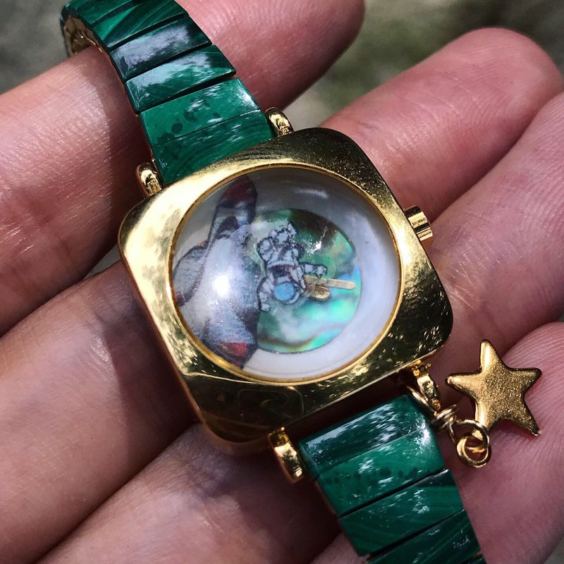 【Lost and find】迷你款 天然石 宇宙探险 手表 - 女表 - 宝石 蓝色