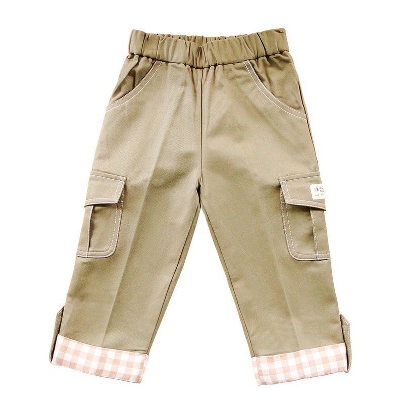 有机棉幼儿方格反折裤-橄绿 - 童装裤 - 棉．麻 